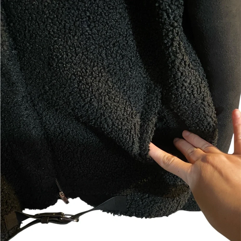 Petal Dew Black Oversized Sherpa/Faux Suede Jacket, Size Large